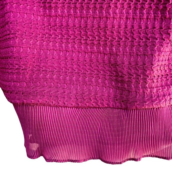 Calligraphie Waffle Textured Blouse XL Fuchsia Crinkle Hem Keyhole Button Back - Picture 5 of 10